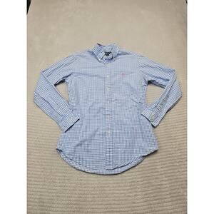 Ralph Lauren Shirt Mens Small Blue & White Checkered Plaid Custom Fit
